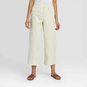 A New‎ Day Wide-Leg Crop Pants Womens 18 Cream High Rise Stretch Cotton capsule